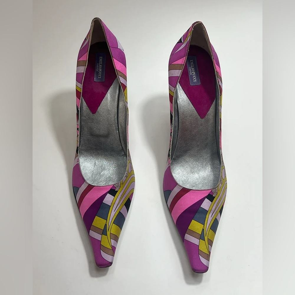 Emilio Pucci Pink and Yellow Striped Heels